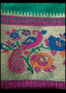 Emerald Green Sari with Floral Peacock Border
