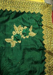Elegant Emerald Green And yellow Embroidered Saree
