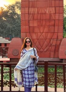 Purple Polka Dot Kurta Set with Dupatta