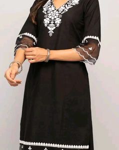 Elegant Black Embroidered Kurta with pant