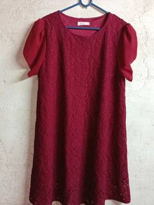 Women's Fashion Lace Dress Layered Maroon