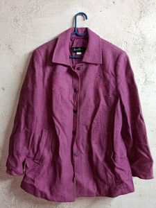 Purple Embellished Button-Up Jacket