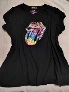 Rolling Stones Lip Print Black T-Shirt/dress