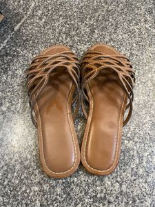 Stylish Brown Woven Flat Sandals-36