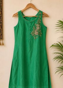 green kurta with golden pant