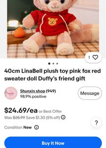 40cm LinaBell plush toy pink fox red sweater