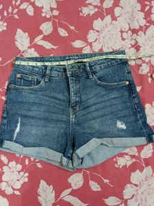 Blue Denim High Rise Shorts