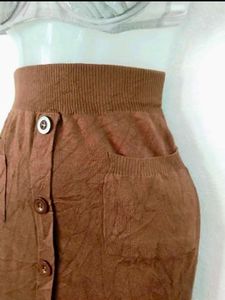 Brown Button-Front Midi Skirt