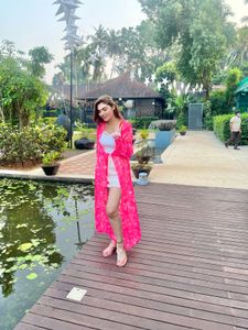 Vibrant Pink Floral Print Sheer Cape