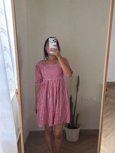 Chic Pink Gingham Smocked Dress