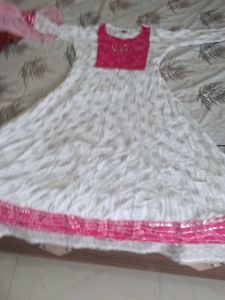 Elegant White &amp; Pink Anarkali