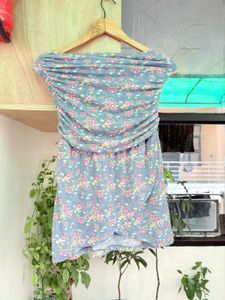 Tube Floral Strapless Ruched Dress