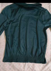 Elegant Dark Green Collared Blouse
