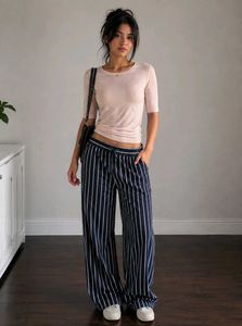 Navy & White Striped Palazzo Pants