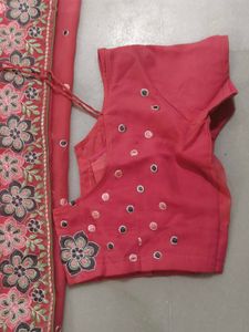 Beautiful Embroidered Pink Saree with blouse