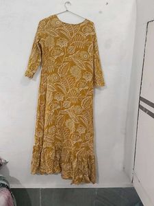 Stylish Mustard Yellow Floral Anarkali Dress