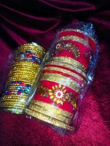 👑 Red &amp; Golden Designer Bridal Bangles Set | Kund