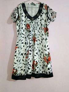 Elegant Floral Printed Tunic Dress with Beaded