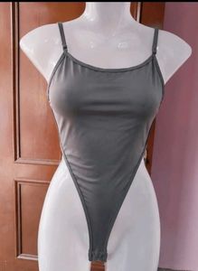 SHEIN Premium Charcoal Gray Highcut Thong Bodysuit