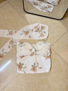 Floral Sweetheart Tube Top with Scarf