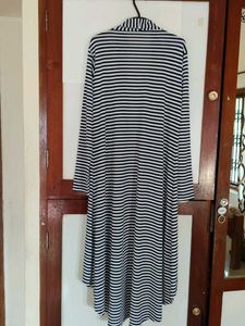 Striped Open Front Long Cardigan