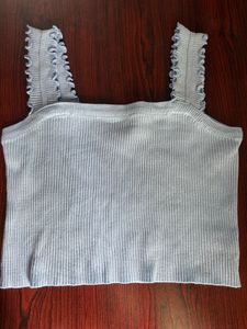 Blue Ribbed Crop Top- one size