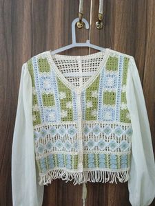 Boho Crochet Cardigan with Sheer Sleeves