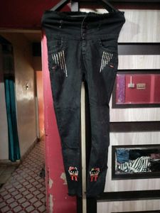 Black High-Waisted Jeans with Cute Embellishments