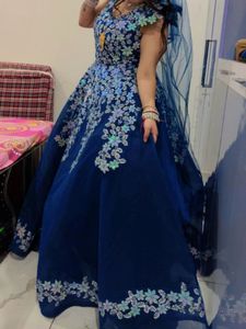 Beautiful Blue Clr Ball Gown With Very Heavy Flare