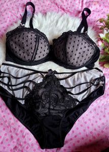 Elegant Black Polka Dot Bra