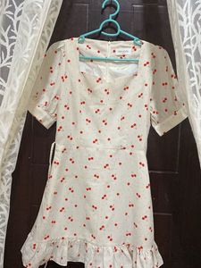Cute Korean Cherry Print ruffle Mini Dress