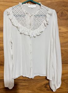 Boho Ruffle Neck White Blouse