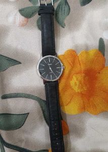 Timex Black Leather Strap Watch