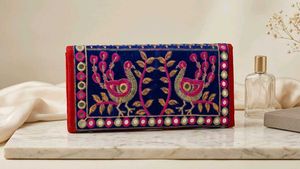 Embroidered Peacock Clutch