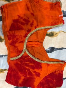 Vibrant Orange &amp; Red Saree with Blouse
