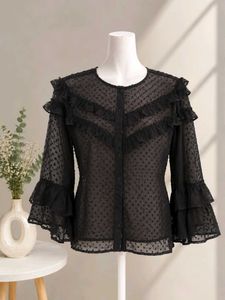 Sheer Black Ruffled Shirt