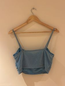 Sparkly Blue Ruched Crop Top