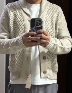 Men's Cream Cable Knit Cardigan