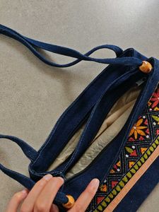 Kantha Embroidered Denim Shoulder Bag