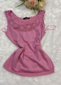Pink Crochet Neck Tank Top