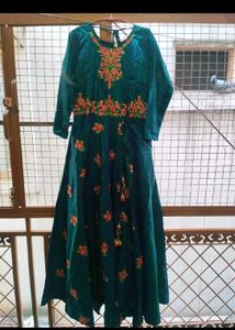 Embroidered Teal Long Gown
