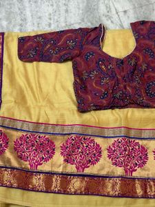 Yellow Saree with Brocade Blouse