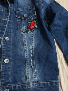 Women's Denim Jacket with Rose Embroidery