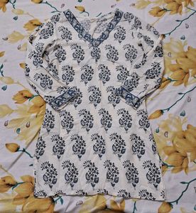 White Kurta with Blue Paisley Print