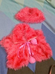 Cute Pink Furry Cape and Hat Set
