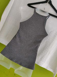 Gray Ribbed Halter Tank Top