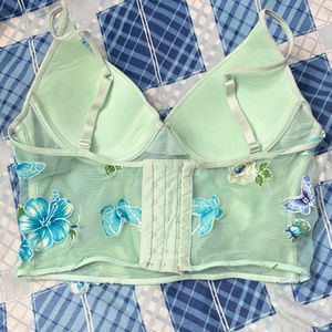 Mint Green Floral &amp; Butterfly Corset Top
