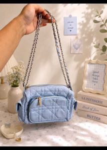 Chic Light Blue Quilted Crossbody Bag