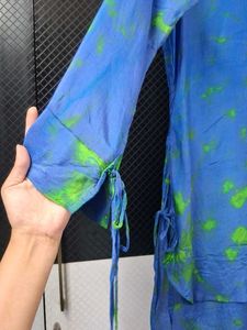 Blue &amp; Green Tie-Dye high low Shirt