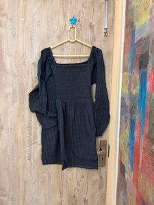 Chic Black Puff Sleeve Square Neck Dress